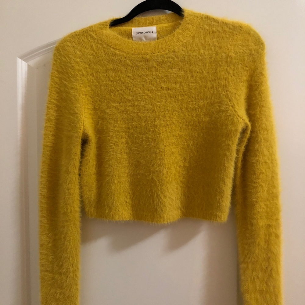 fuzzy yellow slightly cropped top